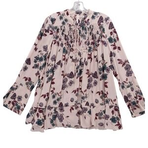 Free People Pebble Crepe Tunic Top Floral Long Sleeve Blouse Sz‎ Xs Bohemian